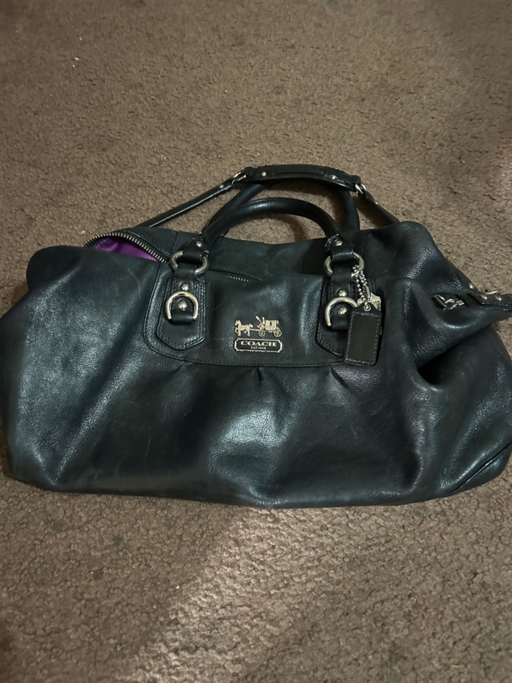 Pre-owned Vintage Black Coach Madison Sabrina Satchel with Purple Interior